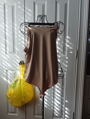 Alfani Sleeveless Bodysuit in Taupe Beige
